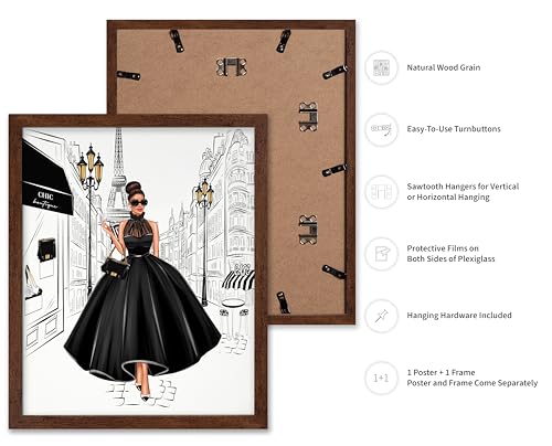 Image of Poster Master Lady in Black Print - Fashion Poster - Paris Designer Art - Modern Wall Design - Chic Gift for Women & Fashionista - Glam Decor for Bedroom or Girl's Room - 16x20 Brown Framed