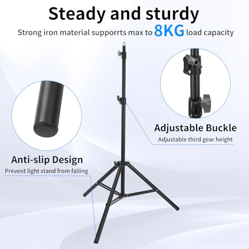 Anautin 2 Pack adjustable 7ft Aluminum Photography Light Stand, Portable Light Tripod, for Lighting Stand Speedlight, Flash, Softbox,Strobe Light, Camera, Photographic Portrait