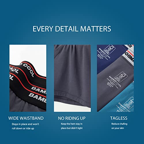 BAMBOO COOL Men's Underwear Boxer Briefs Fly with Built-in 3D Pouch Comfortable Cool Underwear for Men 4 Pack