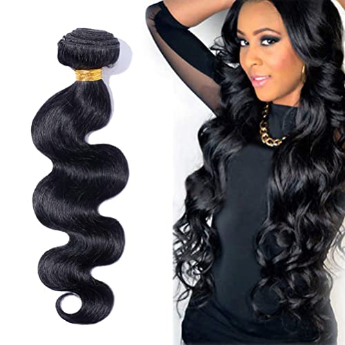 Benehair Human Hair Bundle Body Wave Sew in 20 inches Long 1 Bundle 100g Natural Black Remy Hair Weave for Afro American Women #1B 20" Brazilian Hair Weft Extension