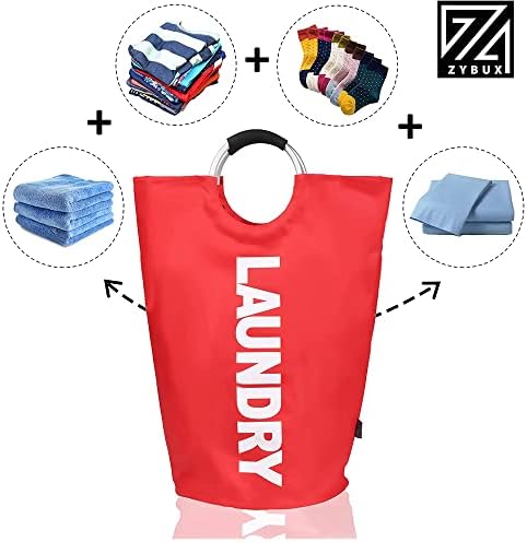 ZYBUX - 82L - Large Laundry Basket | Collapsible Washing Basket | Fabric Laundry Hamper Basket with Metal Handles - Foldable Wash Basket | Fabric Bag for Living Rooms & Bedrooms - 6 Colours -- Red, L