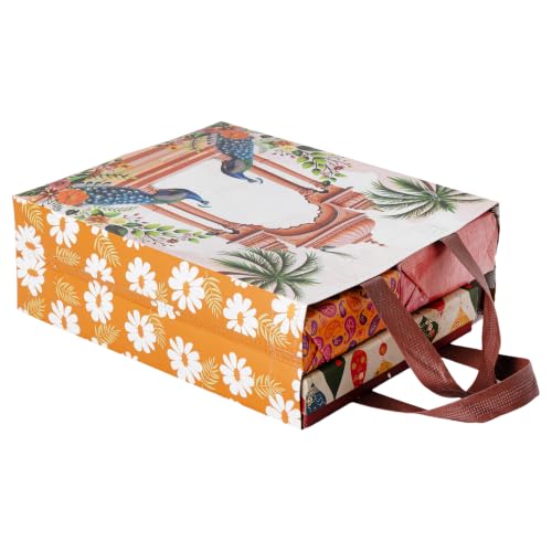 Image of Lavya Medium Size Return Gift Bags | Reusable Non-Woven Metallic Laminated Matt Finish Carry Bags for Weddings, Traditional Gifting, Shagun, Jewellery, Sweets & Dry Fruit Boxes (Peacock Mahal, M-10x12x4, Pack of 50)