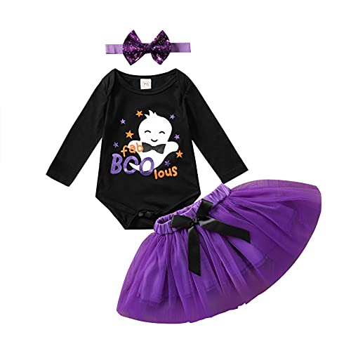 APAELEA Neborn Bébé Filles Garçons Halloween Tenues à Manches Longues Barboteuse Tutu Jupe Pantalon Halloween Ensemble de Vêtements,Violet,0-3 mois Cover
