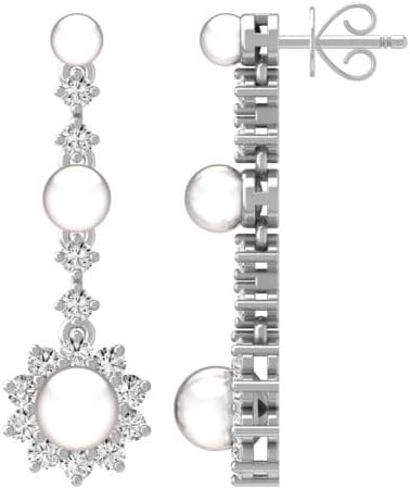 10K 14K Gold and 925 Sterling Silver Round-shape Diamond and Pearl Dangle Earrings (1/2 cttw, I-J Color, I2-I3 Clarity)