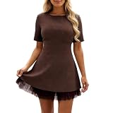 Paillettenkleid Damen Glitzer Minikleid Kurzarm A-Linie Cocktailkleid Leicht Sommerkleider Elegant...