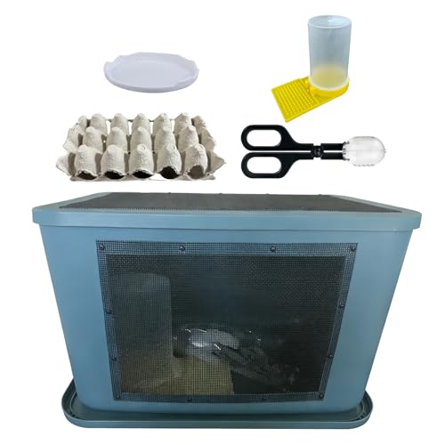 ZMIYIVARA Large Ventilated Cricket Keeper Container with Water Feeder Feeding Dish Feeding Clamp and Egg Carton Hides