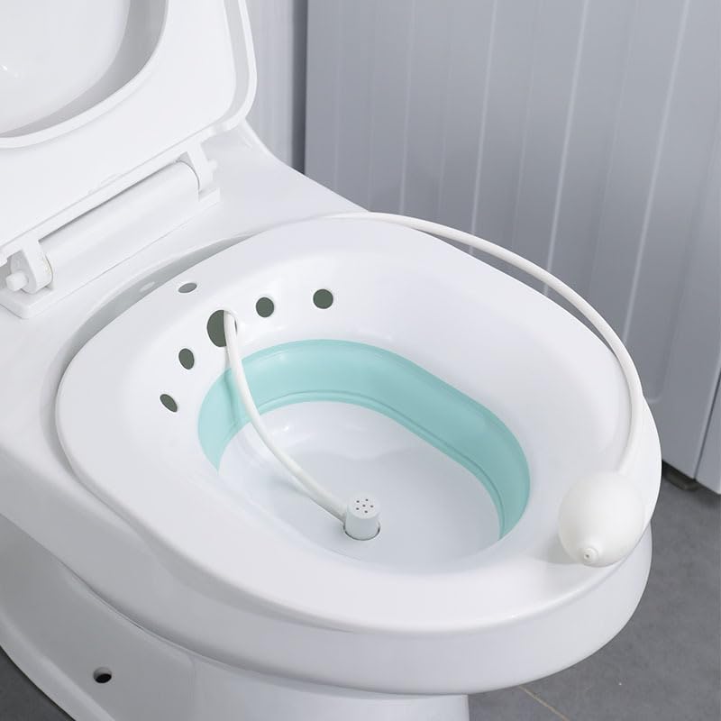 Image of INTERIA Sitz Bath Tub for Toilet Seat with Pump Flusher - Postpartum Care, Hemorrhoids,Piles Relief Portable & Foldable Tub for Adult