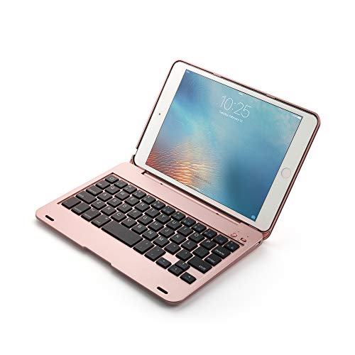 iPad Mini 3 Detachment Bluetooth Keyboard Case,Suney 7 Color Backlit Wireless Keyboard Silent Typing ABS Plastic Hard Shell Folio Stand Protection Cover for 7.9 inch iPad 1/2/3 - Rose Gold