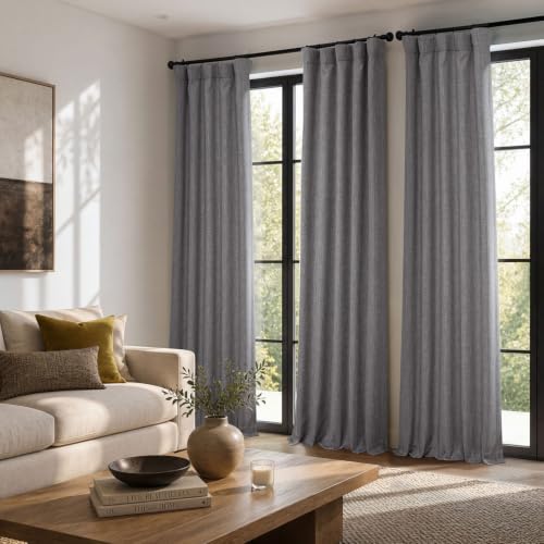 Image of HPD Half Price Drapes - Faux Linen Curtains for Living Room (1 Panel) - 50W X 84L - Textured Room Darkening Curtains for Bedroom 84 Inches Long - Drapes for Home Decor, Blazer Grey