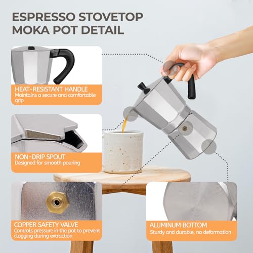 Image of Aluminum 14 Cup 700ml Moka Pot Express Coffee Maker Stovetop Espresso Percolator Coffeemaker Italian Classic Style Brewing Greca Cafe Mocha Machine for Cafeteras Lover Camping Travel and Home Use 24oz