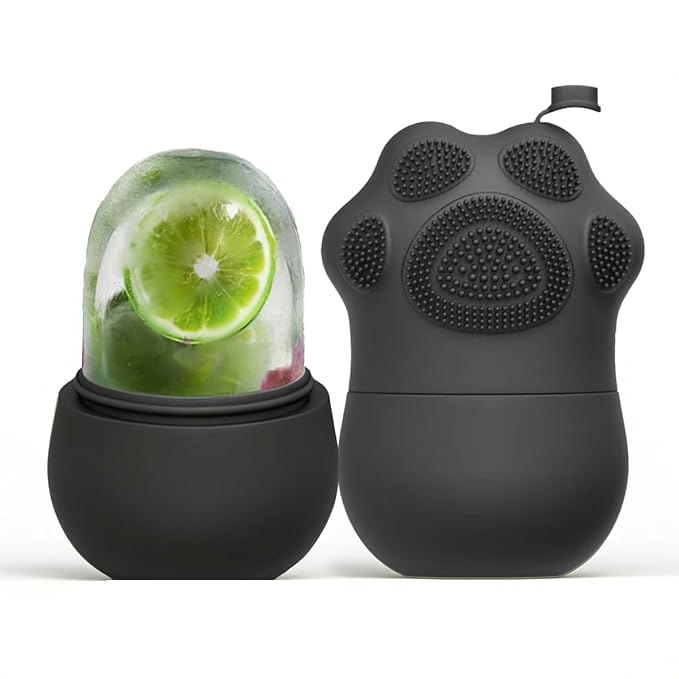 Reusable Ice Roller for Face with Scrubber | Facial Cooling Massager for Skincare Routine | Face Massage Roller for Men & Women | Black
