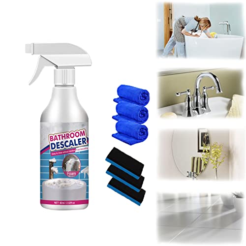 Spray descalcificador de baño de 60 ml, limpiador de manchas difíciles, spray descalcificador de baño, limpiador descalcificador de baño, limpiador de burbujas multiusos (1 unidad)