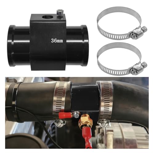 YoRise 3PCS Car Water Temp Joint Pipe, Aluminum Water Temperature Sensor Gauge Adapter Fitting for Radiator Hose, Auto Engine Cooling System Modification Accessories with Clamps(36MM)