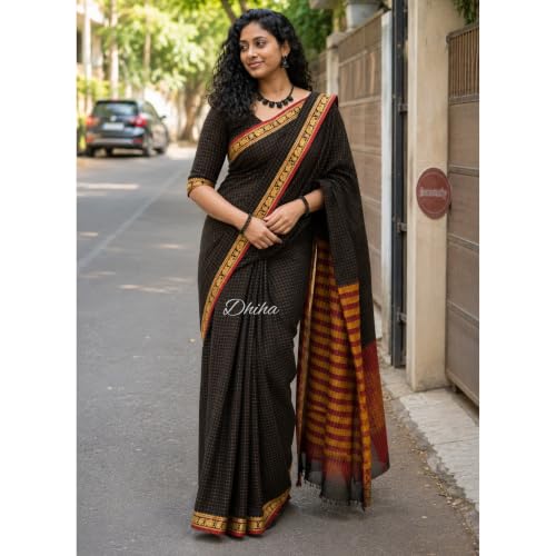 Image of Narayanpet Pure Cotton Avani Border Saree for Women with Running Blouse | Tassels | Traditional Woven Solid Design | Handloom Weave