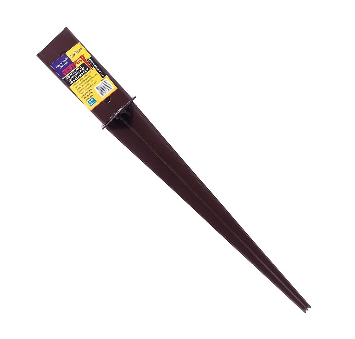 8 x Fence Post Holder Garden Arch Fruit Cage Support Drive Down Spike Pre-Drilled Brown for 50mm x 50mm posts, 450mm Spike Pre-Drilled (2" x 18") Eliza Tinsley Swiftpost, Pack of 8