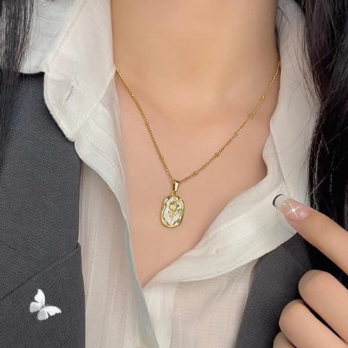 Image of Vintage Rose Necklace Set For Women Stylish | Anti Tarnish Waterproof Stainless Steel Chain Pendant Necklaces Jewelry for Love | Gold Plated Jewellery Accessories for Woman & Girls | Birthday Gift for Wife & Girlfriend