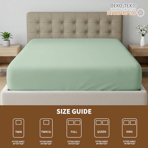 Image of HBHLFZ Twin XL Fitted Sheet Only, Soft Breathable Bottom Sheet - 39 inchx80 inch Deep Pockets Twin XL Size Fitted Sheet - All Around Stretch Fit, Wrinkle Resistant, Colorfast - Easy Care, Green