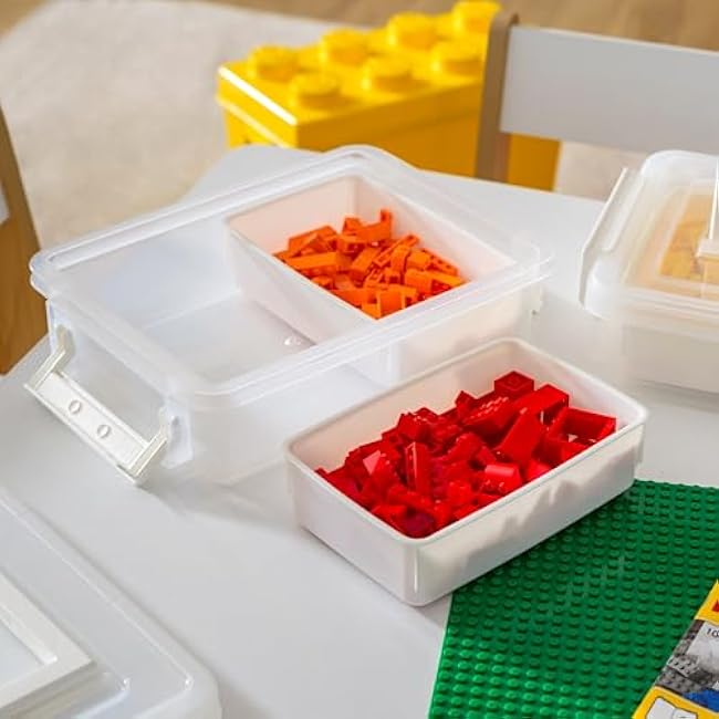 IRIS USA 1 Qt. Plastic Storage Bins with Lids, 2 Pack, Craft Storage Container, Sensory Bin, Organizing Containers for Home, Office & Art Supplies, Stackable, White