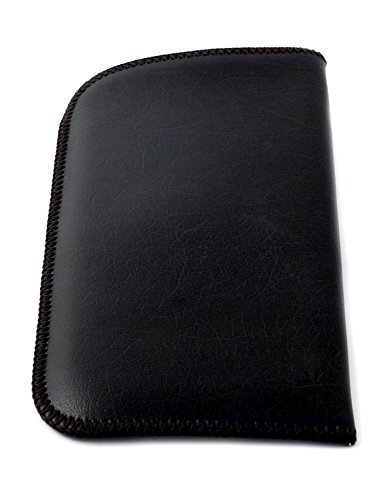 Image of Calabria Slim Eyeglass Case with Felt Lining -Black PU Leather | Soft Slip-In Glasses Sleeve | Pocket Clip Option | Protective Slim Eye Glasses Case Soft Pouch
