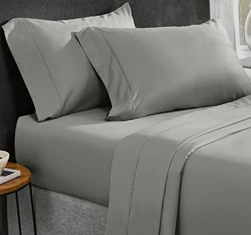 California Design Den Bed Linen Set, 4 Piece, Luxury Soft Deep Pocket Queen Sheet Set, 400 Thread Count Cotton Sheets & Pillowcase Set for Queen Size Bed, Cooling Sheets (Slate Grey)