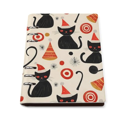 Carnet de voyage ligné A5 rechargeable avec couverture rigide chat