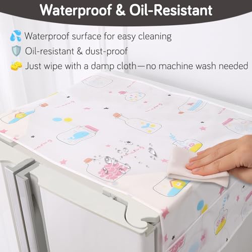 Image of HOKIPO Large Fridge Cover Top | For Bigger Double Door Refrigerator | Waterproof, Printed with 6 Side Pockets, Size Large 180x62 cm, Whimsical Bottles (AR-5876-D3)