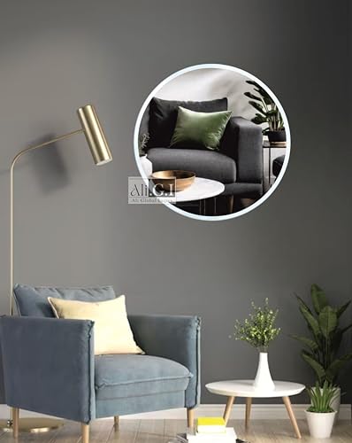 Image of Ali.G.I - Vanity Wall Mirror with White Frame in 18 inch / / Elegant Round 18 Inch Mirror for Bathroom, Bedroom, Living Room, Entryways, Office, Retaurant (White, 18 Inch)