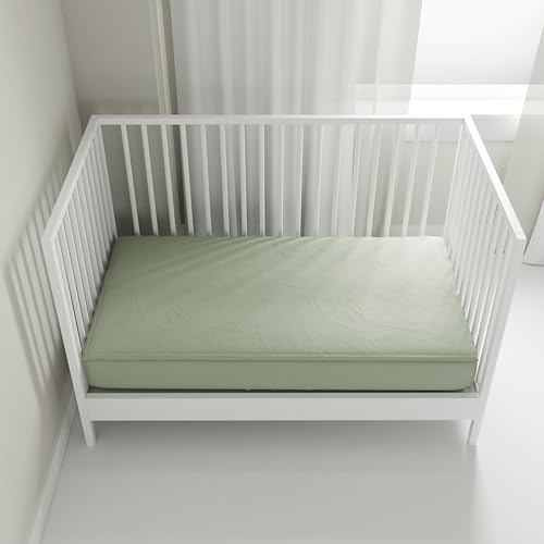 Image of QuickZip Crib Sheet Set - Faster, Safer, Easier Baby Crib Sheets - Includes 1 Wraparound Base & 1 Zip-On Crib Sheet - Moss Green 100% Cotton - Fits All Standard Crib Mattresses