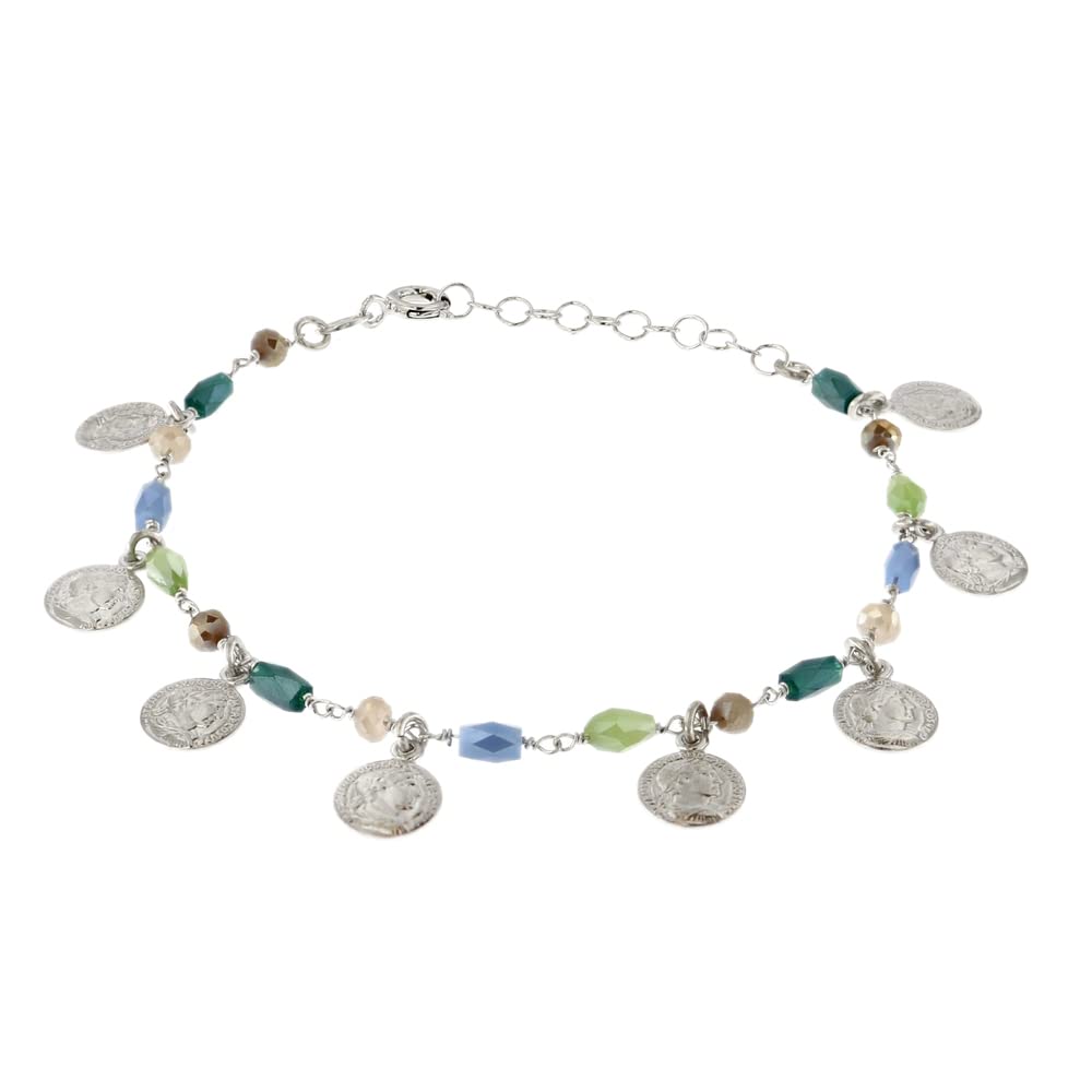 Linea Italia Gioielli - Bracciale per Donna in Argento 925 con Monete e Perline Colorate - Made in Italy