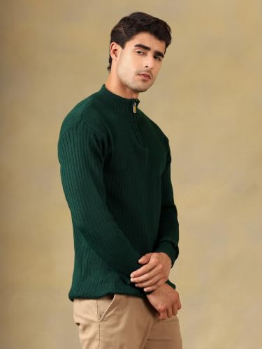 Image of Kvetoo Men High Neck Zipper Full Sleeve Woolen Winter Sweater
