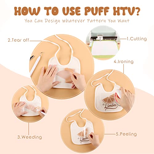 Tintnut Skin Tone Puff Vinyl Heat Transfer - 8 Sheets 12 X 10 Inches 3D Puffy Heat Transfer Vinyl Foaming Nude Brown Htv Iron On Vinyl For T-Shirts Diy Compatible With Cricut Or Silhoutte Cameo #TOP2
