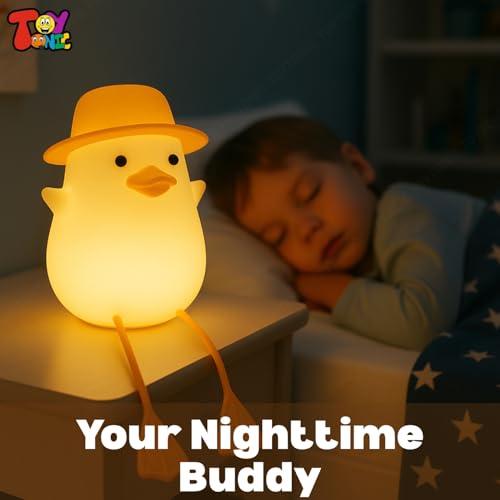 Image of TOYTONIC Silicone Duck Night Lamp Soft LED Bedside Light with Touch Control & 7-Color Changing, USB Rechargeable Nursery Lamp for Kids Bedroom, Cute Animal Shape Baby Nightlight & Gift, Mobile Holder
