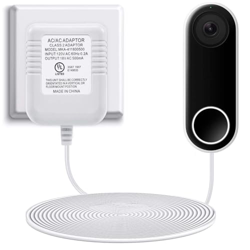 Hotop Power Adapter Compatible with Nest Hello Video Doorbell, Arlo and Eufy Doorbell, 18 Volt 500mA Transformer UL Certified with 16.4 ft Cable
