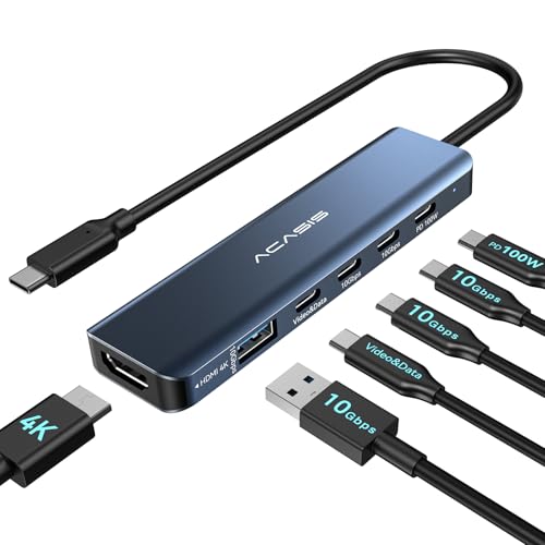 ACASIS USB C Splitter with 4K@60Hz Video Output, USB C Hub 10Gbps with 1xHDMI, 1xUSB C Video Output for Portable Monitor, 3xUSB C 10Gbps,100W PD, Multiport Adapter Splitter for Dell/HP/Mac Pro/Samsung