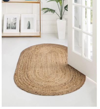 Tapis ovale en jute naturelle tressé à la main pour salon, intérieur et extérieur, décoration d'intérieur, beige naturel
