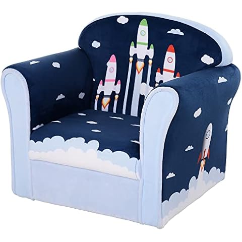 HOMCOM Children's Flannel Armchair with Rocket Design Cover