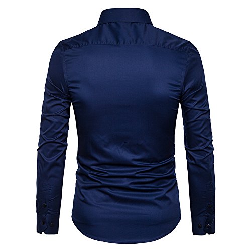 Manwan Walk Men's Slim Fit Business Casual Cotton Long Sleeves Solid Button Down Dress Shirts (Large, Navy Blue) #TOP2