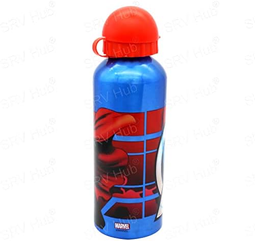 Kids Licencing 500ml Marvel Avengers Thor Aluminium Canteen Sports Drinking Water Bottle for Unisex Kids, Leak Proof Portable Blue with Cap, Back To School Summer Accessories Boys Girls 3+ Years