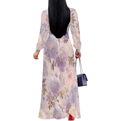 Image of PinkPatty Women's Long Sleeve Maxi Dress Plus Size Trendy Wedding Guest Wrap Dress with Pockets&Belt