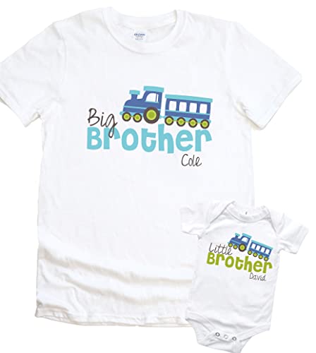 Big Brother Little Brother Shirt Personalized Train Shirt Boy Set of 2 Shirts Blue Green Gift Set Toddler