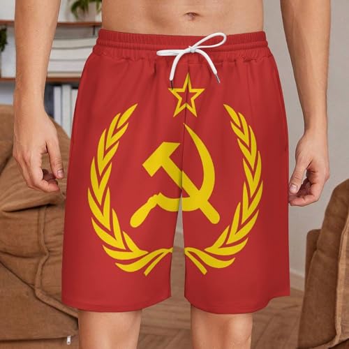 Soviet Union CCCP USSR Emblem Red Men's Athletic Shorts Jersey Pocket Lounge Weekend Short L2