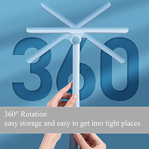 Image of Flexible Squeegee - Blue Rotating Silicone Shower Doors Squeegee Window Glass Cleaner for Home, Bathroom, Car Windshield Cleaning Small All-Purpose Wiper Tool
