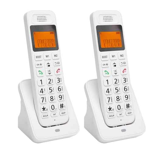 Annadue Telefónico Inalámbrico Expandible, Teléfonos Fijos DECT 6.0, Altavoz Dúplex Completo y Asistencia de Audio, Tiempo de Conversación de 10 Horas, Bloqueador de Llamadas (White)