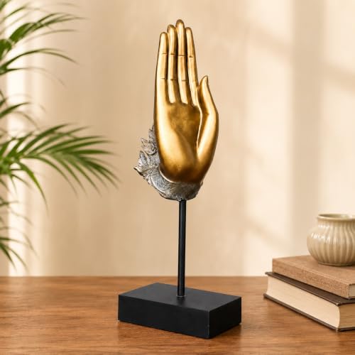 Image of ARMONIA Divine Blessing Mudra Figurine, Premium Polystone Hand Sculpture with Antique Golden Finish, Luxury Decorative Showpiece for Living Room, Office, Shelf, Tabletop & Home Decor, 13.3 Inches