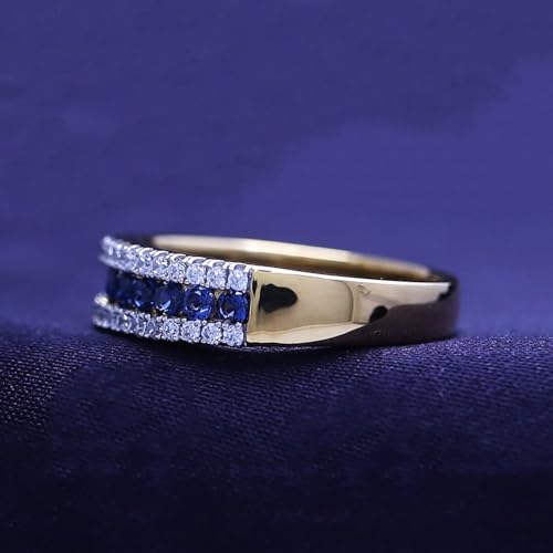 SAVEARTH DIAMONDS Round Cut Simulated Blue Sapphire And Cubic Zirconia Channel Set Engagement Wedding Band Ring In 14k Gold Over Sterling Silver Jewelry For Women Gifts For Her4