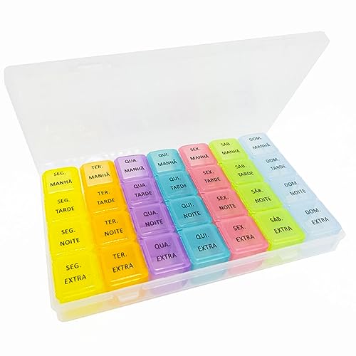 Gen?rico Porta Comprimidos Caixa Divis?rias Estojo Rem?dio Suplemento Organizador Medicamento Vitamina - 28 Compartimentos