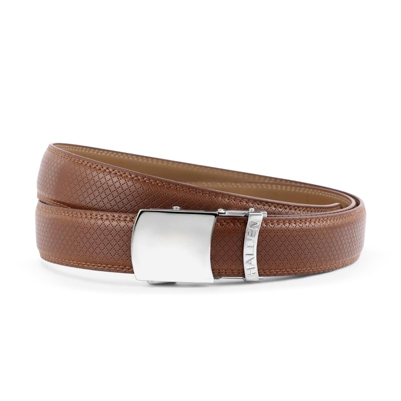 Image of HALDEN THEO Tan Belt For Men Leather Original (Adjustable Fits Up to 44 Inch Waist) Ratchet Strap with Classic Buckle & Magnetic Auto-lock