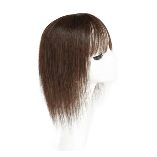 viviaBella Clip in Human Hair Toppers Seamless Hairpiece for Women Thick Silk Base Topper for Thicking Hair (Medium Chocolate Brown, 5.1" x5.1'' 12Inch)