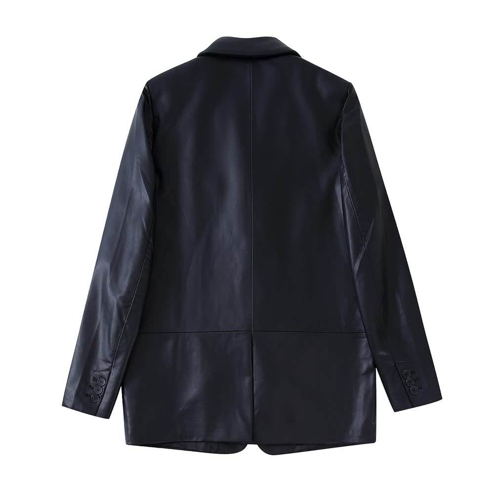 Dninmim Blazer oversize in pelle sintetica PU a maniche lunghe a maniche lunghe da donna