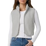 CUBRIDGE Cropped Fleece Vest Women Zip Up Stand Collar Warm Sherpa Vest Fall Cute Sleeveless Fleece Waistcoat with Pocket(Grey,S)